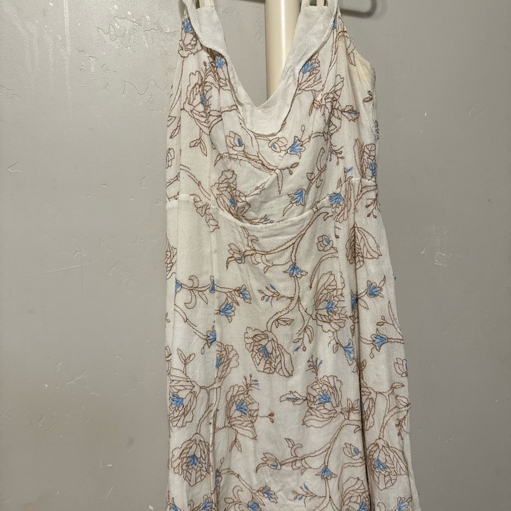 Lush Floral Embroidered Mini Dress in White and Blue